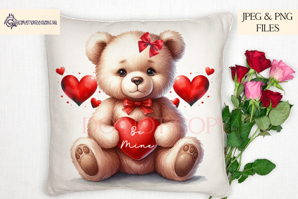 My First Valentine Bear with heart cushion