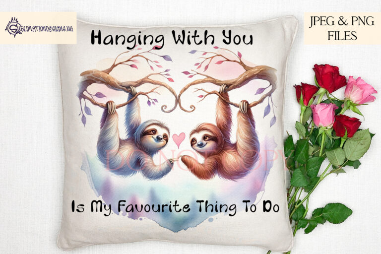 Two Sloths Hanging from a Tree in Love