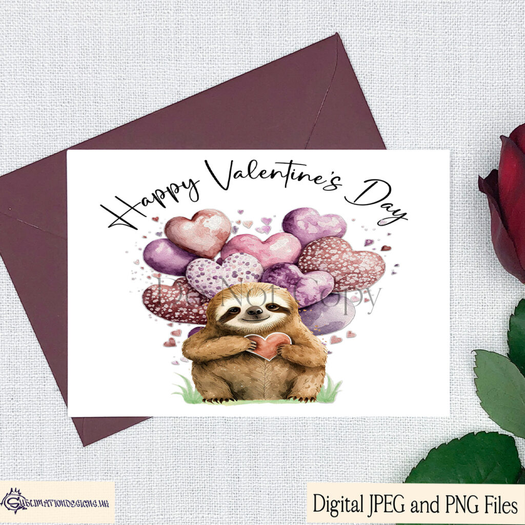 Sloth with heart-shaped balloons design