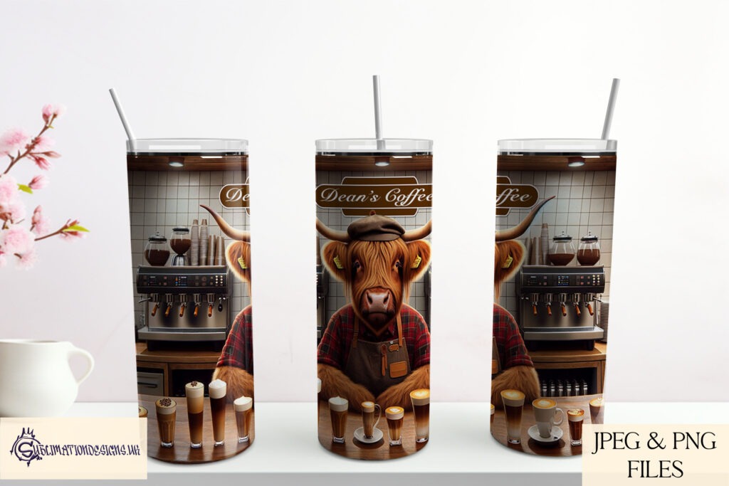 Highland Cow Barista brewing coffee design