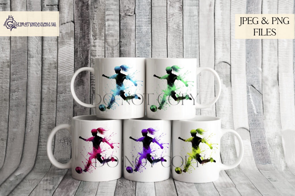 Vibrant paint splash footballing girl silhouette in action