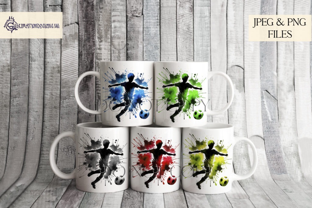 Dynamic paint splash footballing boy silhouette in mid-action