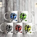 Dynamic paint splash footballing boy silhouette in mid-action