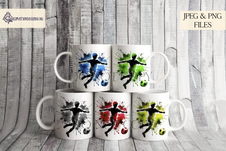 Dynamic paint splash footballing boy silhouette in mid-action