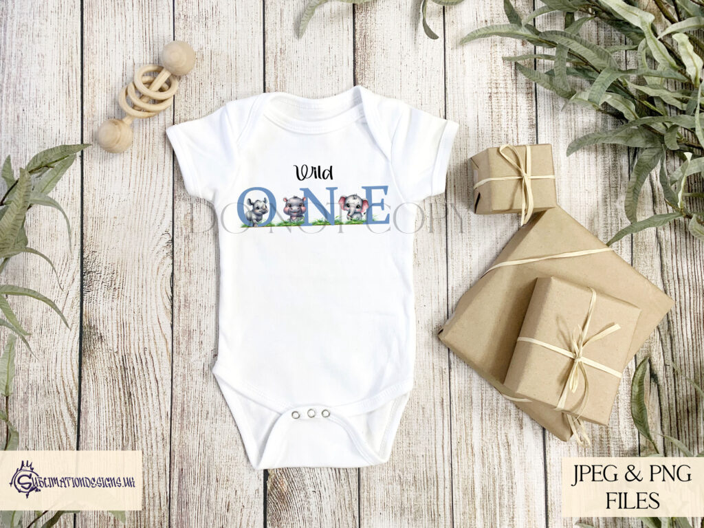 Safari animal birthday design with rhino, elephant, and hippo