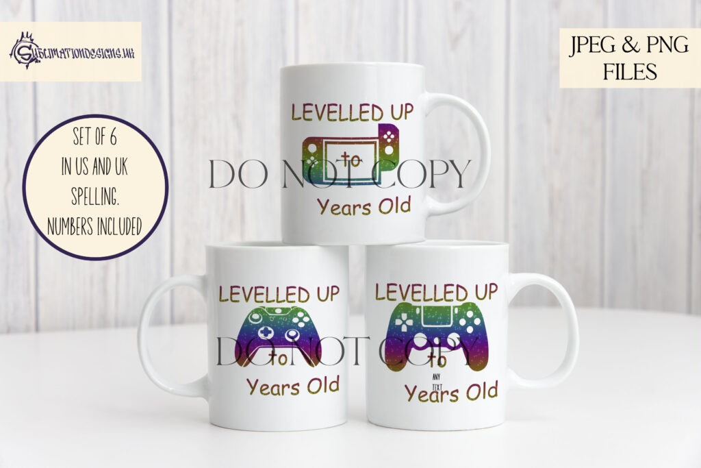 Levelled Up to Years Old gaming birthday design for PlayStation XBOX, and Switch.