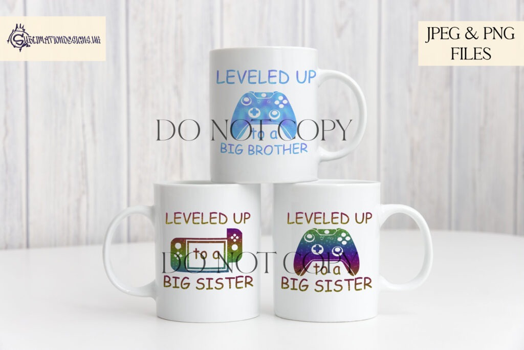 Levelled Up to Big Sister design with playful typography and celebratory motifs