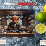 Highland Cow Bartender with customizable neon sign design