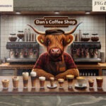 Highland Cow Barista brewing coffee design