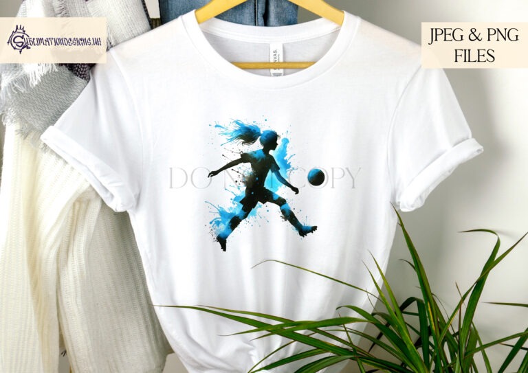 Vibrant paint splash footballing girl silhouette in action