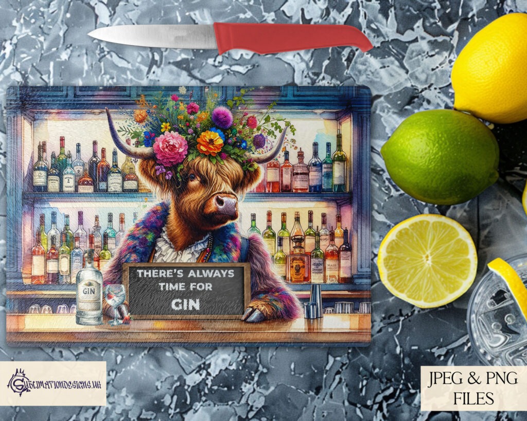 Highland Cow Barmaid with customizable sign design.