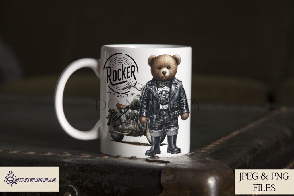 1960's rocker fashion bear with motorcycle design
