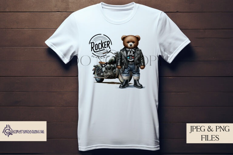 1960's rocker fashion bear with motorcycle design
