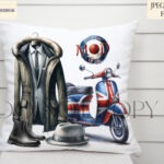 MOD fashion clip art set featuring scooters, parka jackets, and more.