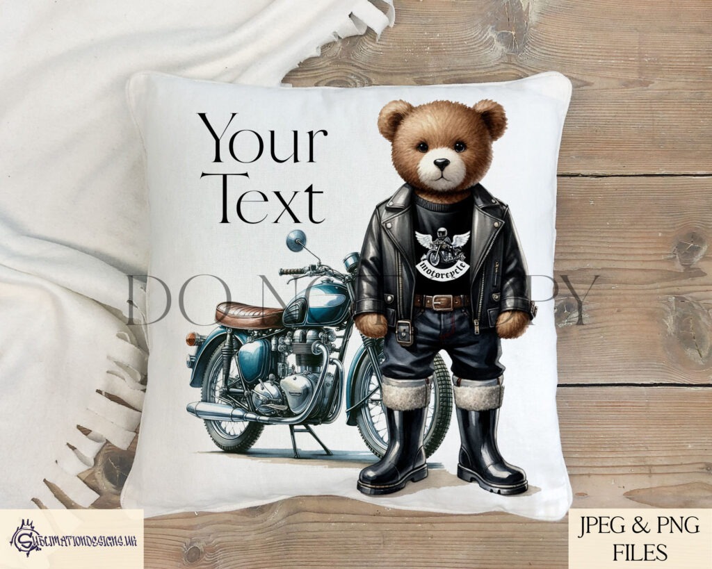 1960's rocker fashion bear with motorcycle design