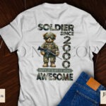 Army Bear in camouflage uniform with customizable birth year and army-themed words.