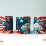 Superhero bear themed mug wraps for Mother's Day, Father's Day, and more