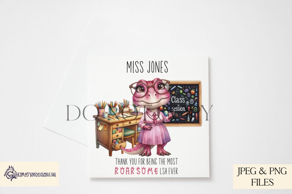 Teachersaurus design saying thank you to female teachers.