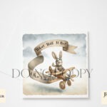 Bunny In A Plane Gender reveal party design asking 'What Will It Be? A He or A She?