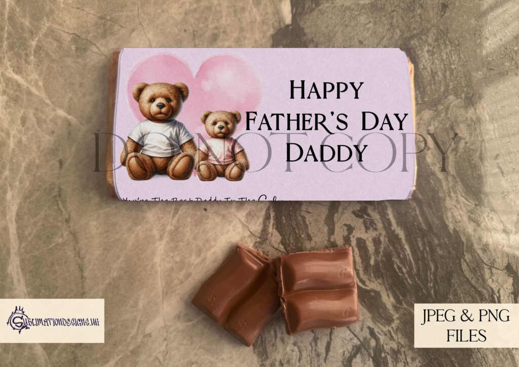 Assorted father-themed chocolate bar wrappers for various occasions