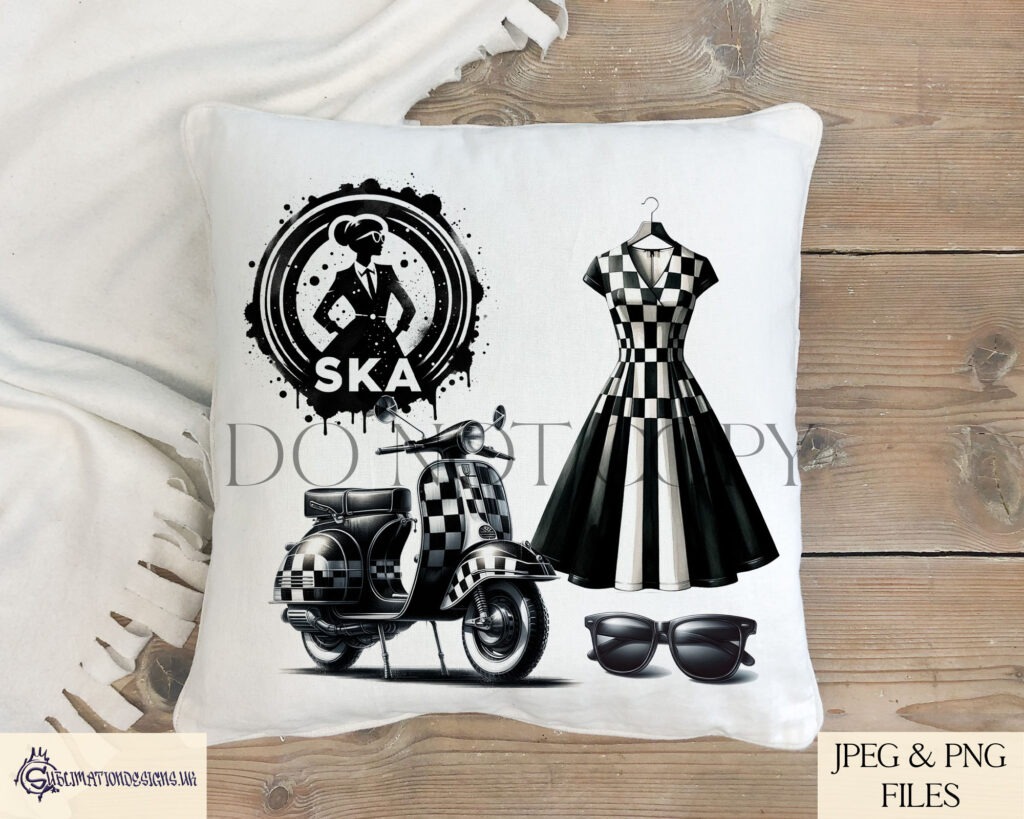 Two-Tone SKA fashion clip art set featuring iconic clothing and accessories.