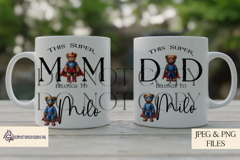 Family of superhero bears in watercolour style for crafting and gifts