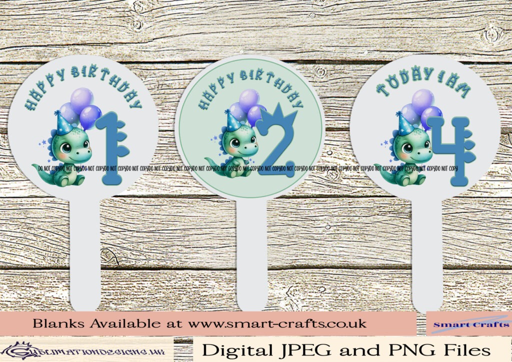 Dinosaur boys birthday party design with numbers and festive wording.