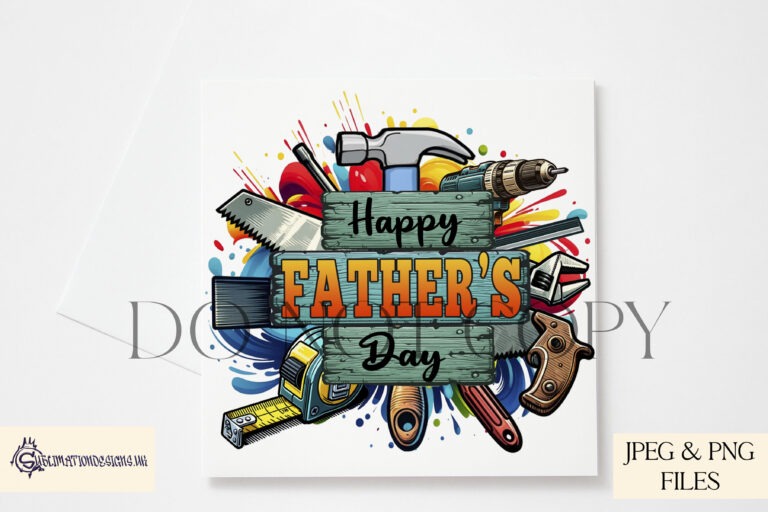 Vibrant paint splash background with tool designs for Father's Day